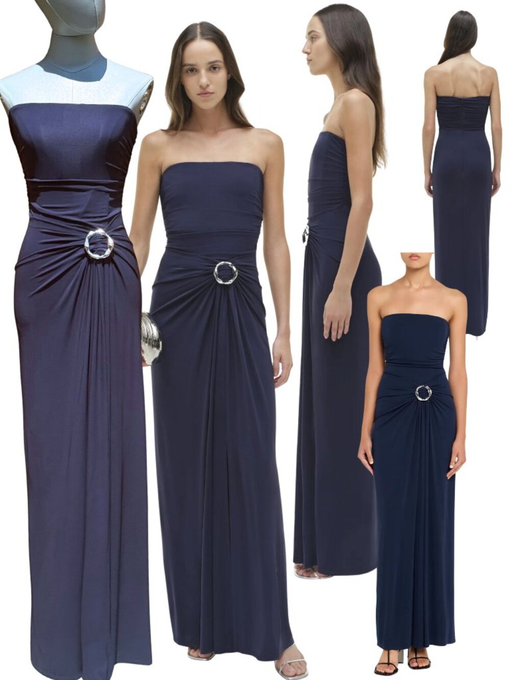 🆕 SIMKHAI 🧿 NWOT Emma Draped Jersey Bustier Midi Dress, Midnight Blue Sz US 00